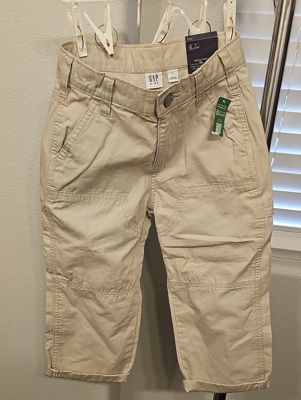 NWT Gap Kids Boys Size 5 Khaki Utility Pants Comfort Stretch 100% Cotton